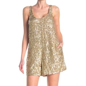 EUC French Connection Dia Shine Gold Sequin Romper Size Small
